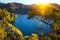 Turkish landscape with Olympos mountain, beach green forest