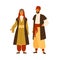 Turkish man and woman in national costume vector flat illustration. Traditional turkey couple in folk headdress and
