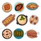 Turkish National Food with Turkish Pie Pide and Dolma Top View Vector Set