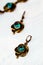 Turkish Ornamental Style Metal Brass Earrings with Green Stone