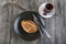 Turkish Pastry Pogaca with Tea / Cay on wooden surface. Traditional Bakery