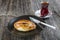 Turkish Pastry Pogaca with Tea / Cay on wooden surface. Traditional Bakery