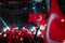 Turkish people celebrated of national days at night. Motion blur on the flags