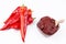 Turkish pepper paste, red pepper salca on the white background