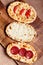 Turkish pita bread on a wooden cutting board. Mini pizzas