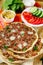 Turkish pizza Lahmajoun Lahmacun with ground beef