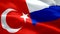 Turkish and Russian flag waving video in wind footage Full HD. Moscow Istanbul flag waving video download. Russia Flag Looping Clo