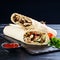 Turkish shawarma with chicken and lamb in pita bread