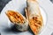 Turkish Shawarma durum Traditional sish kebab wrap and kofte meatball