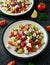 Turkish Shepards Salad with cucumber, tomato, red onion, pepper, parsley and Feta cheese