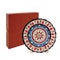 Turkish souvenirs tulip design hand drawn pottery in wooden box. Kutahya Turkey ceramic plate with flower pattern.