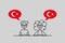 turkish speakers, cartoon boy and girl with speech bubbles in flag of turkey colors, learning turkish language vector