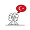 turkish speaking cartoon girl with speech bubble in flag of Turkey colors, female character learning turkish language