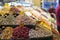 Turkish spices in the Grand Spice Bazaar. Colorful spices in sale shops in the Spice Market of Istanbul, Turkey