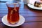 Turkish tea in traditional glass cup.