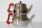 Turkish teapot steel teapots set. Teapot and tea kettle. Traditional turkish teapot on white background.