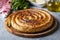 Turkish Tepsi Boregi, Round Borek, Tray pastry Turkish name; rulo borek
