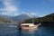 Turkish touristic boats over calm sea in Oludeniz, Turkey