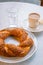 Turkish traditional bagel simit with Turkish coffee in Istanbul