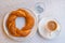 Turkish traditional bagel simit with Turkish coffee in Istanbul