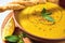 Turkish Traditional lentil cream soup with mint