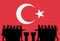 Turkish voters crowd silhouette in election with Turkey flag