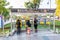 Turkish women buying Metro ticket by self self-service at the Sultanahmet Tram Station in Istanbul, Turkey