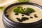 Turkish Yayla soup with mint and yogurt in a bowl macro. horizon