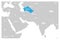 Turkmenistan blue marked in political map of South Asia and Middle East. Simple flat vector map