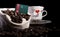 Turkmenistan flag in a bag with coffee beans on black