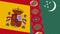 Turkmenistan and Spain Flags Together Fabric Texture Illustration
