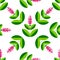 Turmeric, curcuma. Plant with a flower. Stylized illustration. Seamless pattern