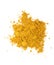 Turmeric or Curcuma powder pile on white background, top view