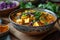 Turmeric curry dish with carrot tofu red cabbage