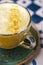 Turmeric latte or golden milk with glitter stars