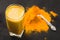 Turmeric latte, a golden milky hot healthy drink