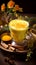 Turmeric latte with milk and cinnamon. Elixir of health