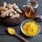 Turmeric powder, honey, healthy food, cosmetic