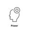 Turn on, head, power icon. Element of creative thinkin icon witn name. Thin line icon for website design and development, app