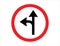 Turn left or proceed straight road sign vector art