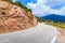 Turn of a mountain road, landscape of Corsica