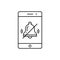 Turn off phone ringer line icon. No bell on smartphone monitor. Soundless mode. Vector outline illustration