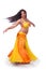 Turning bellydancer in yellow and orange