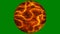 Turning firing Earth on transparent green background. Great abstract of flowing heat streams of lava. Burning planet.