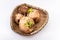 turnips in bamboo basket  on white background