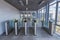 Turnstiles with electronic card readers on the station.