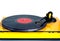 Turntable in yellow case front view isolated