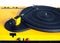 Turntable in yellow case rear view isolated