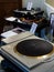 turntables of the Technics brand at the stand at the international exhibition `HI-FI