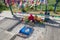 Turov, Belarus - August 7, 2016: place of worship pilgrims growing stone cross in a cemetery in the town of Turov, Belarus.